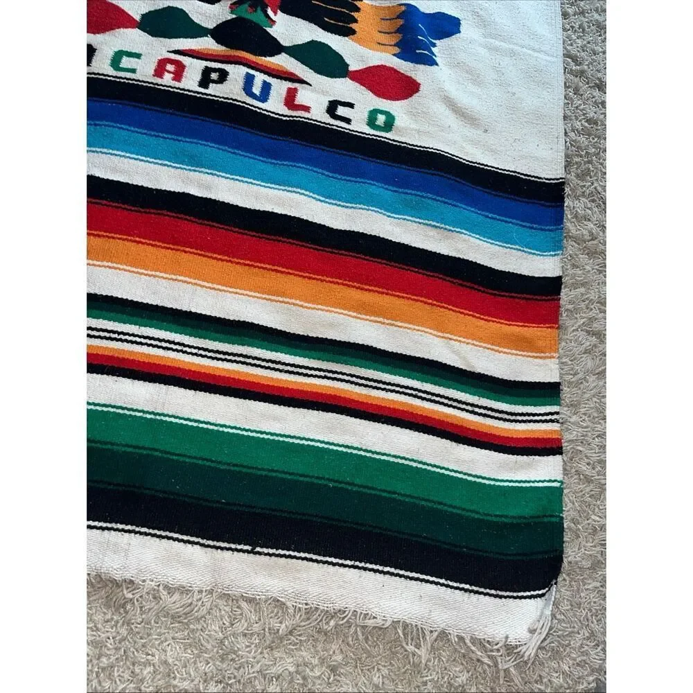 Vintage Mexican Serape Saltillo Woven Blanket Rug 80’/48’ Thunderbird with Snake